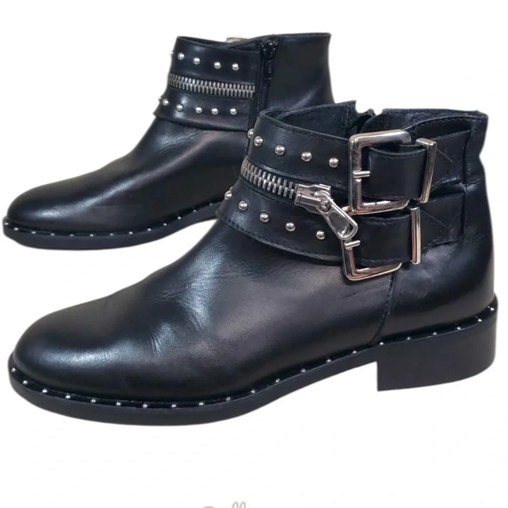 Charles David Black Ankle Boots with Silver Accents - Picture 5 of 14